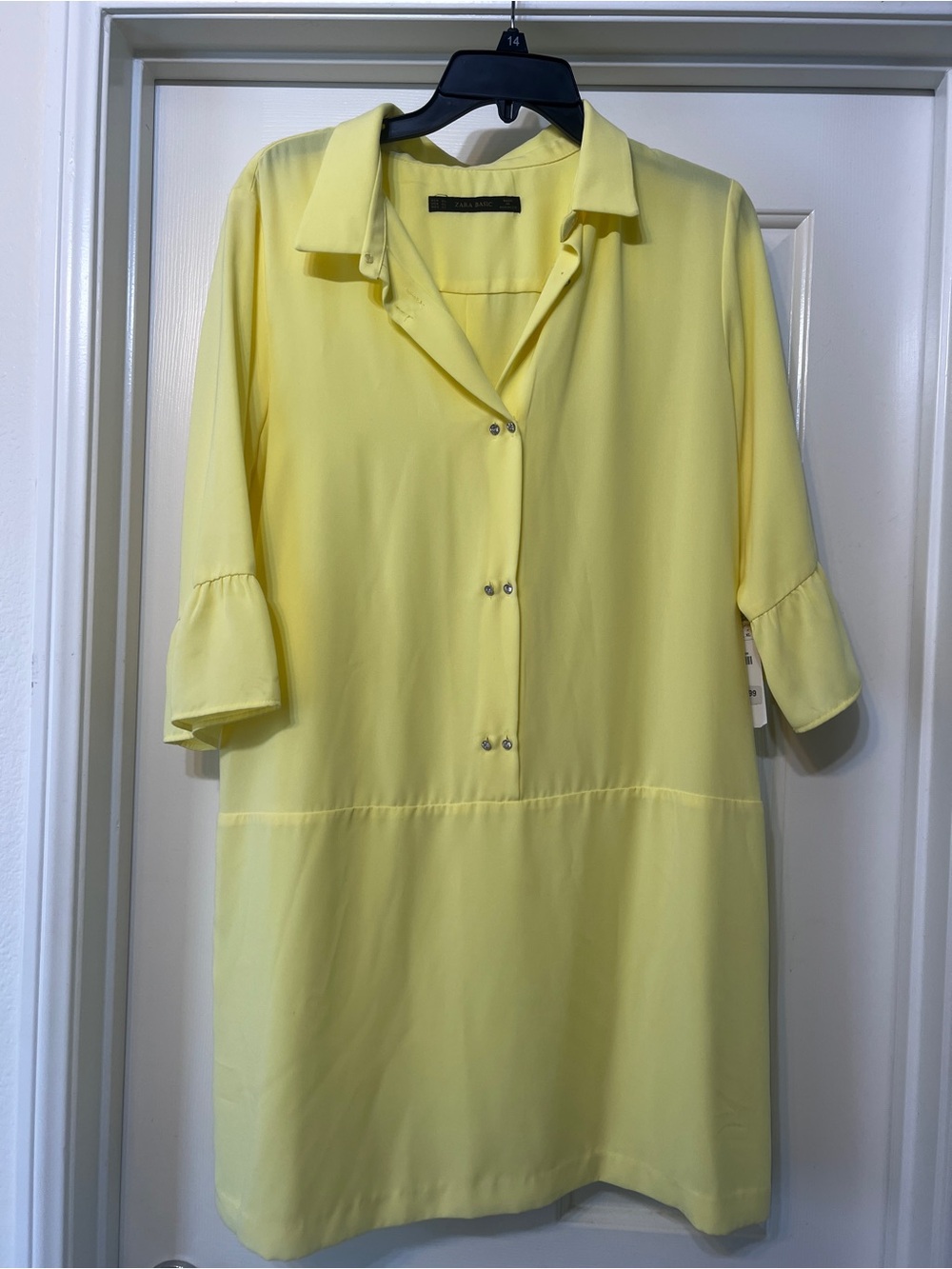 Zara Soft Yellow Button-Front Tunic Dress new with tags